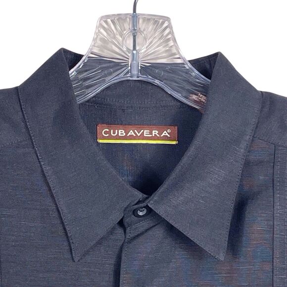 CUBAVERA Men's Linen Blend No Pocket Guayabera Shirt Size Large Black - Picture 7 of 16